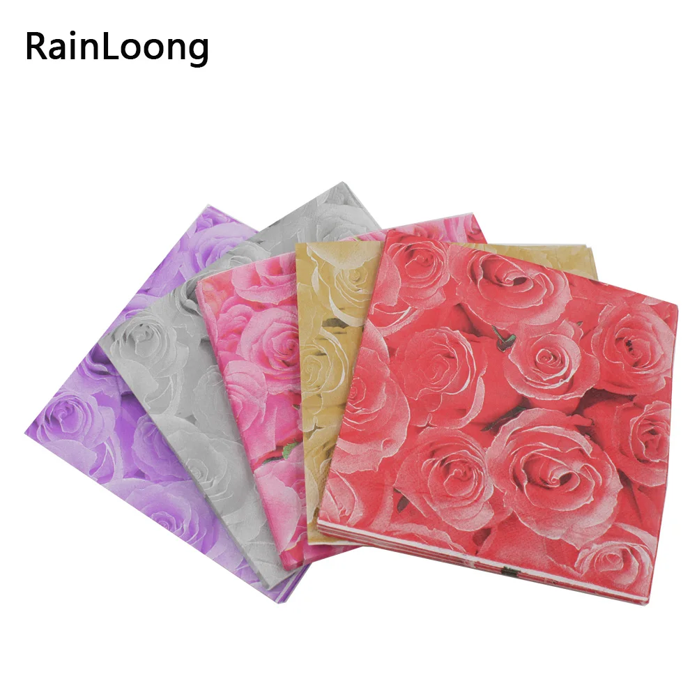 [Rainloong] Пурпурная роза Бумага салфетки для мамы и дочки с цветочным принтом для праздников и салфетки из ткани для вечеринок украшение в технике декупажа 33 см* 33 см 20 шт./упак./лот