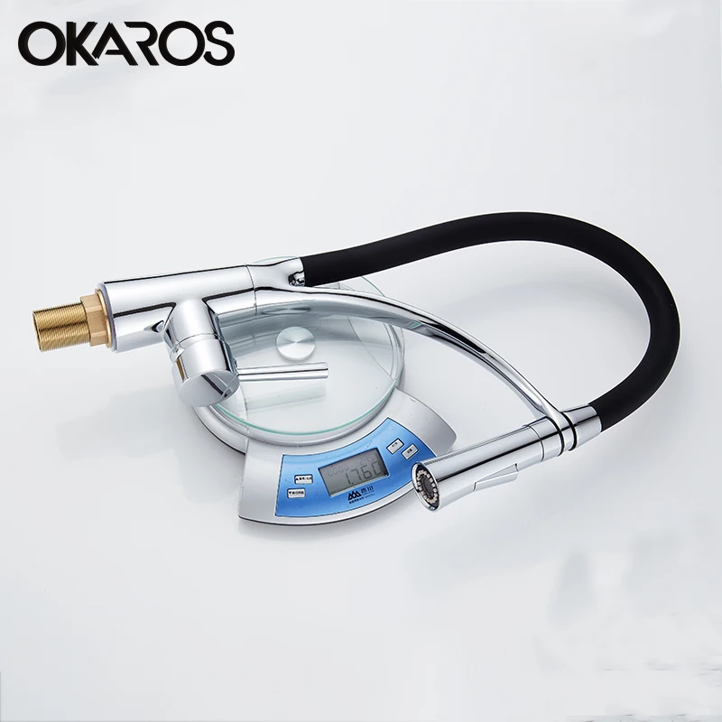 OKAROS выдвижной кухонный кран черный хромированный двойной распылитель функция сопла холодной и горячей воды смеситель