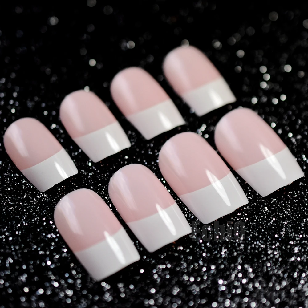 24pcs Orange Pink French Fake Nails Flat Long Full Wrap Faux Ongles