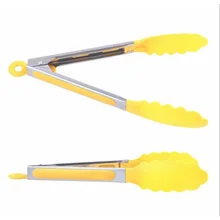 Мягкая ручка Кухня барбекю Сервировочные щипцы нержавеющая сталь силиконовый замок повесить