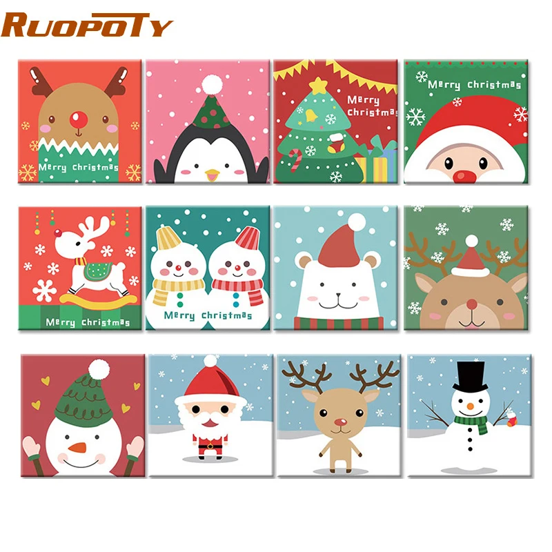 

RUOPOTY Frame Cute Christmas Animals DIY Painting By Numbers Modern Wall Art Canvas Painting Unique Gift For Children 20x20cm