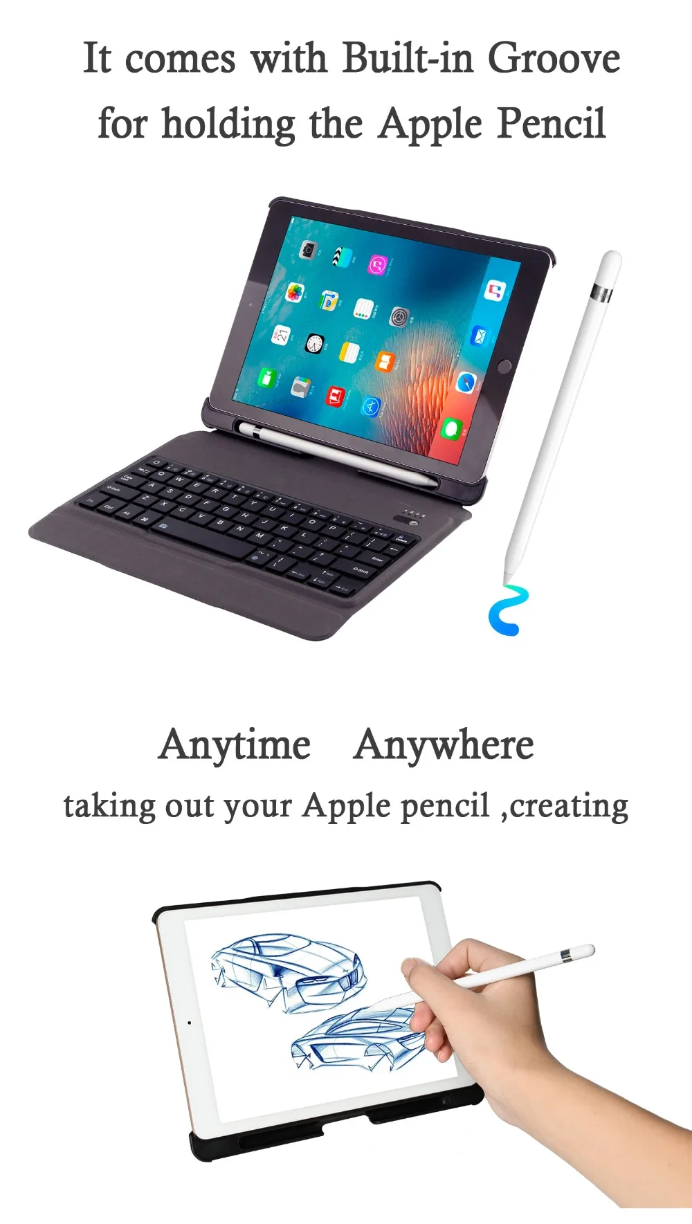 Чехол для iPad 6th 9,7 дюймов, съемная клавиатура с подсветкой, держатель для карандашей, кожаный чехол для iPad, чехол для клавиатуры A1893 A1954
