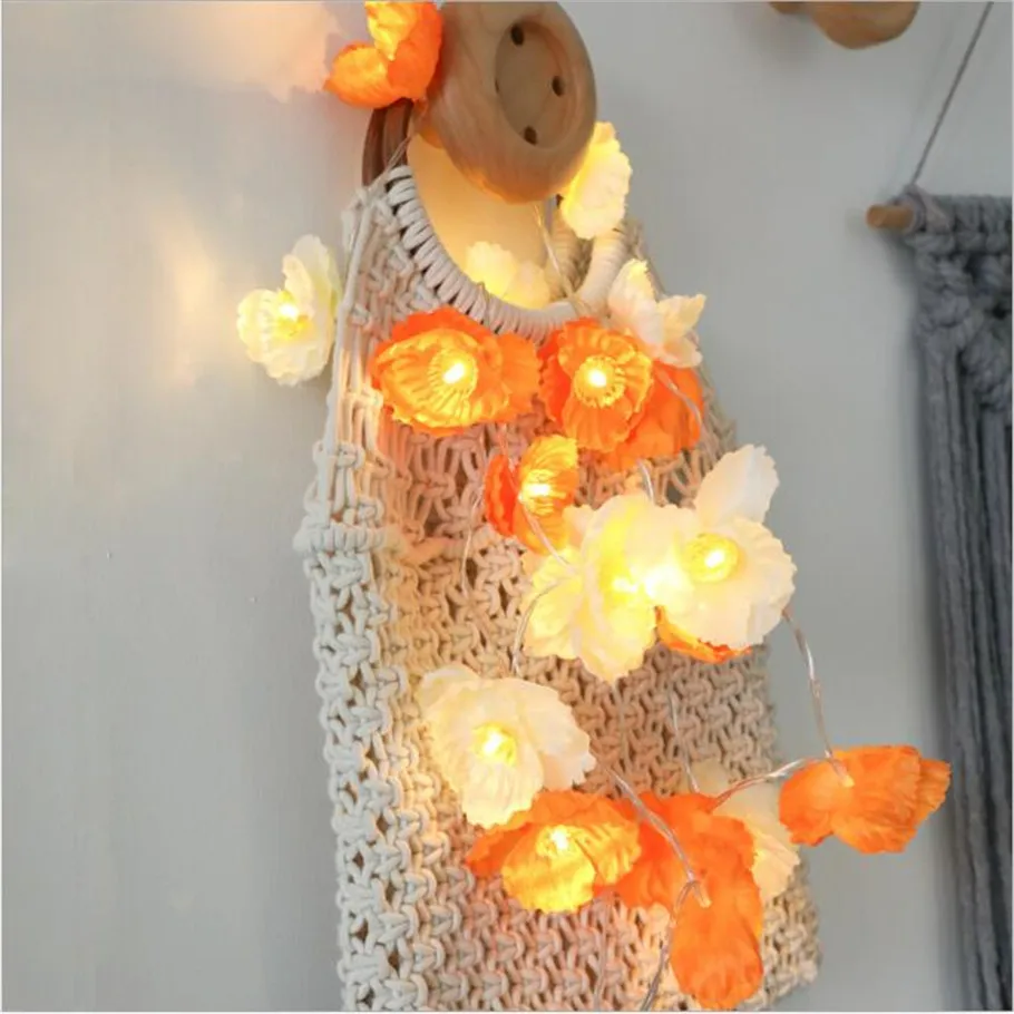 Светодиодный лампы строка лампы цветок маленький Шелковый цветок теплый белый светодиодный свет свадебные украшения спальни центральным