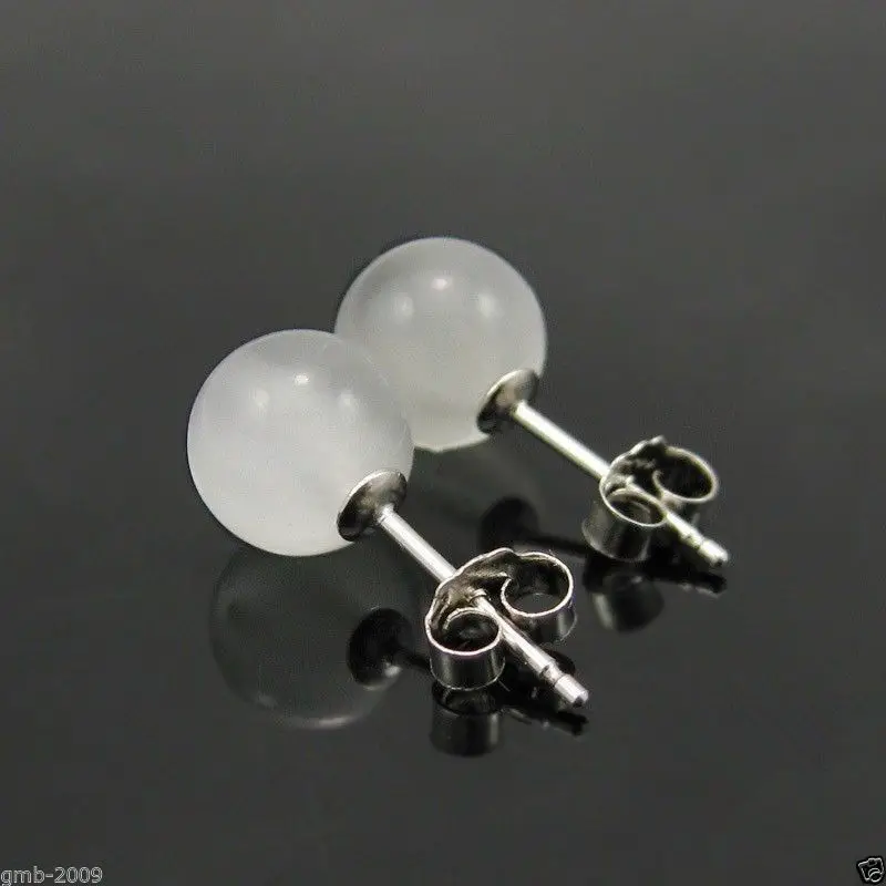 

Hot selling> Hot sale new Style >>>>10mm Natural White Opal Stone Round 925 Sterling Silver Stud Earrings -Bride jewelry free sh