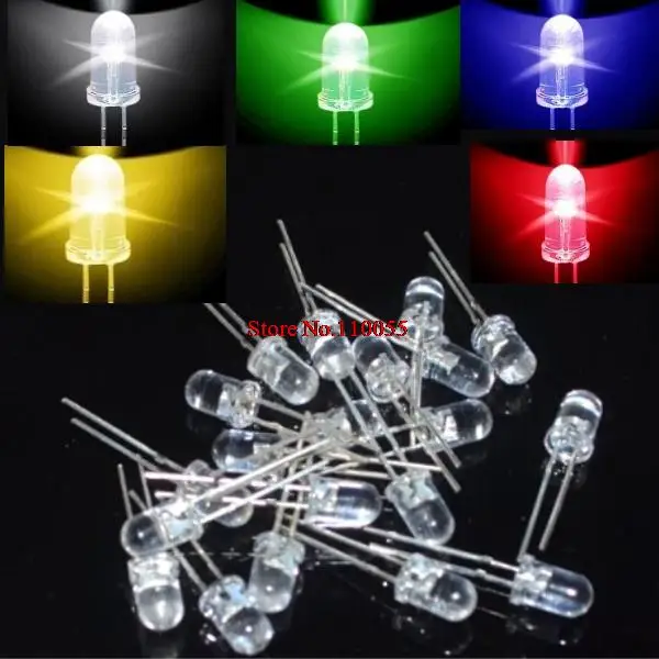 

5 colors x100pcs =500pcs New 5mm Round Super Bright Led Red/Green/Blue/Yellow/White/ Water Clear LED Light Diode kit