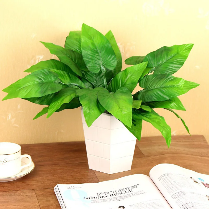 

1pc Artificial Flowers with Leaf Green Grass Plastic Plants Fake Leaf Foliage Bush for Home Wedding Decoration Party Supplies