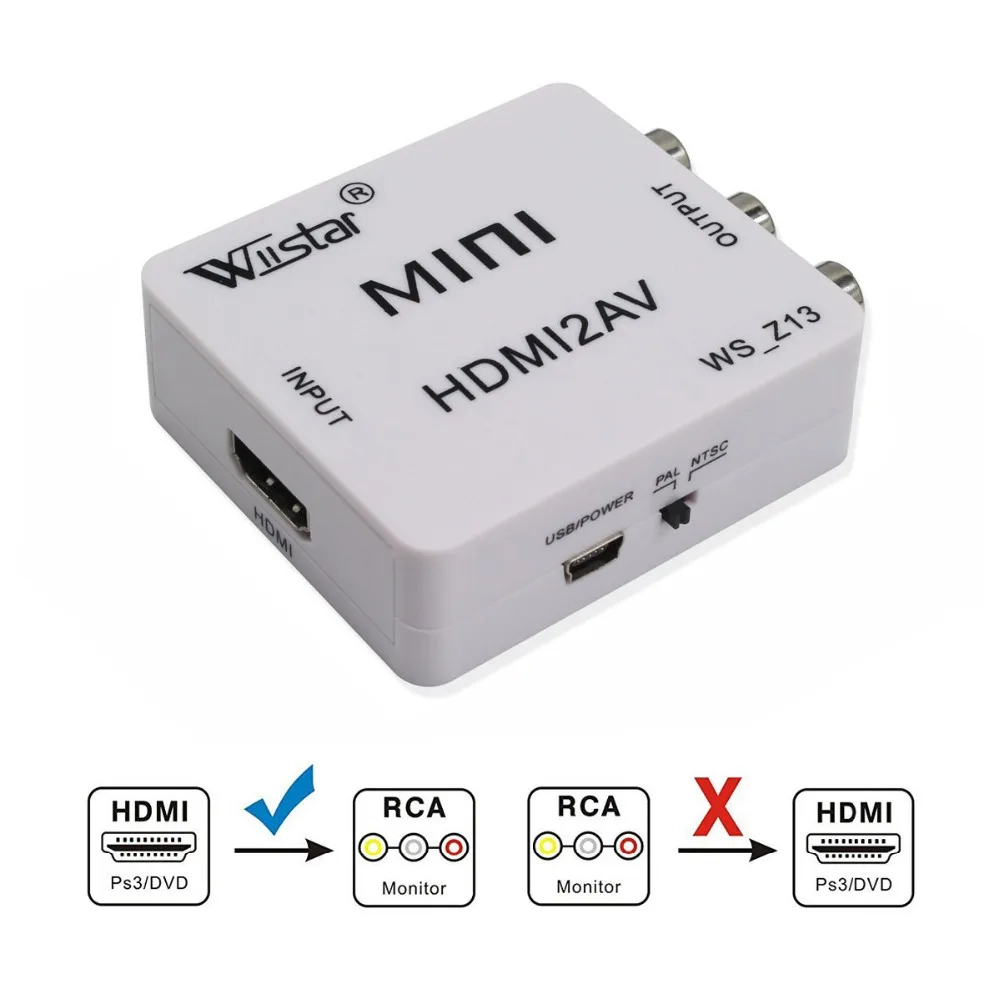 Адаптер Wiistar с Mini HDMI на AV CVBS RCA 1080p поддержка NTSC PAL HDMI2AV для ТВ VHS VCR DVD|Коробки передач