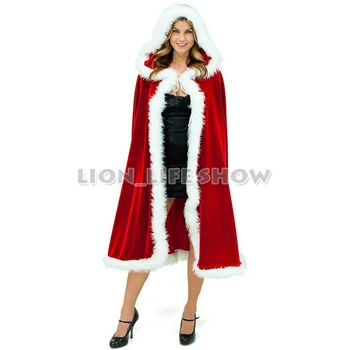 

Biamoxer Women Party Christmas Red Velvet Long Cloak Cosplay Costume Cape Santa Cloak Hoddies Christmas Costume Cosplay