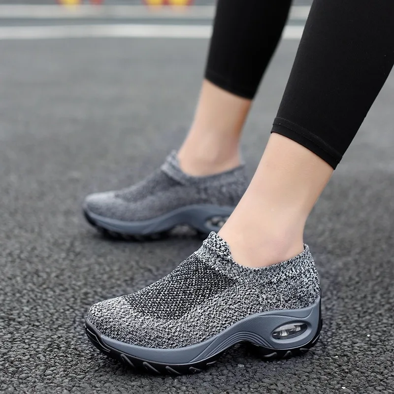 

Women Shoes Air Cushion Flying 2019 NEW Fashion Sneakers Flat Platform Shoes Woman Breathable Slip-On Shallow Plus Size 35-42