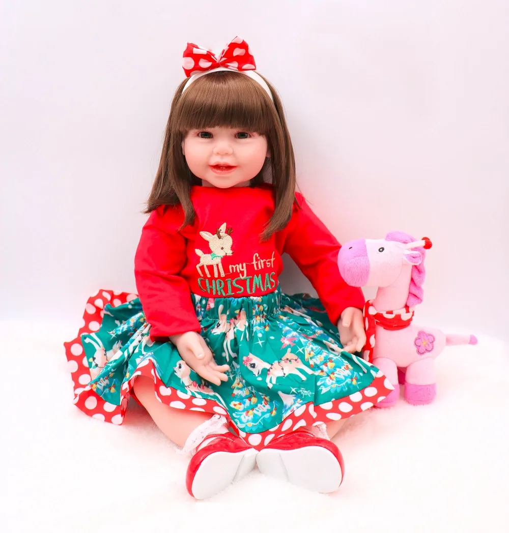 

61cm big size Smiley face Reborn Baby Girl soft hair for Bebe Reborn Menina hard Silicone Dolls Reborn Best Christmas present