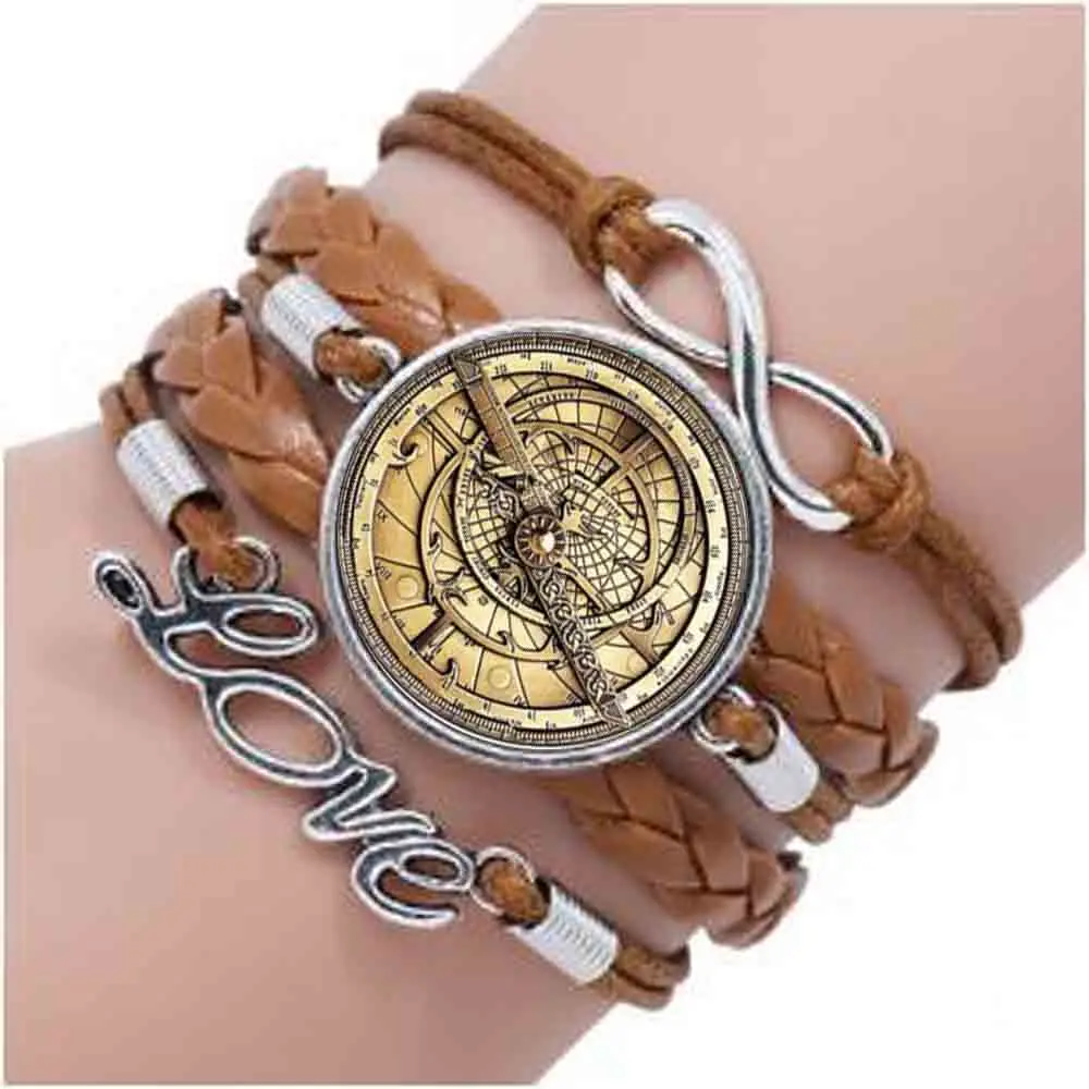 Qiyufang Sky Nice Bracciale Bussola Foto Vetro Uomo Astrolabe Donna Best Friends Bracciali