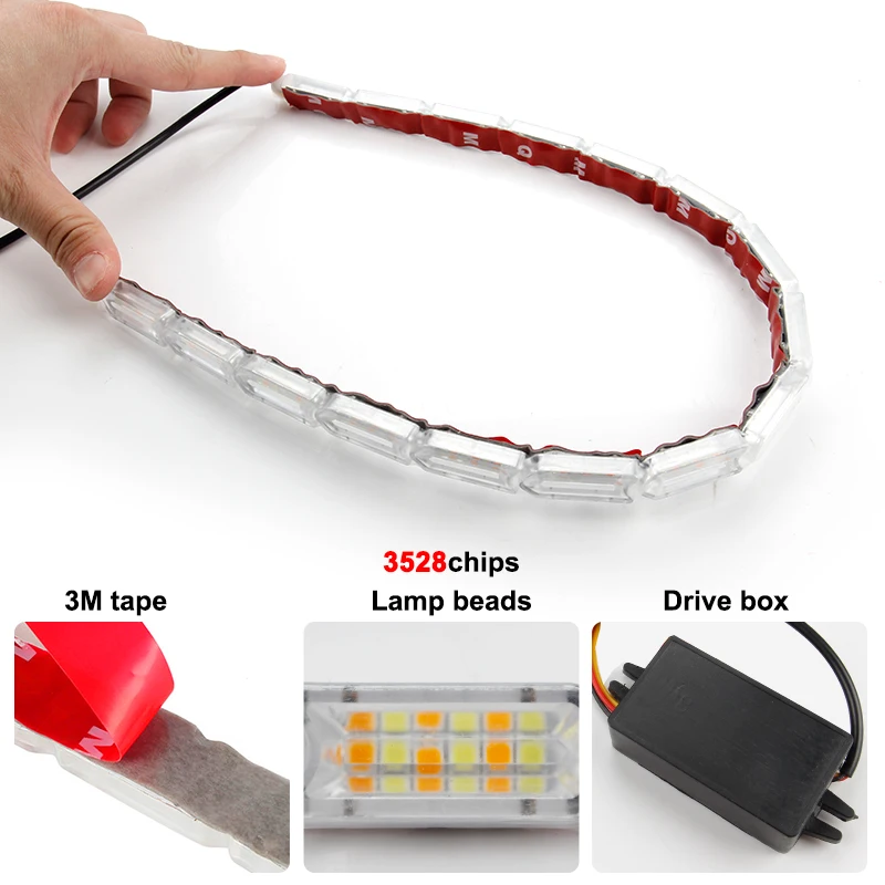 OKEEN 2pcs Waterproof Flexible LED Strips Lights White DRL Daytime Running Light of Sequential Flow Style Switchback Headlight OKEEN 2pcs Waterproof Flexible LED Strips Lights White DRL Daytime Running Light of Sequential Flow Style Switchback Headlight