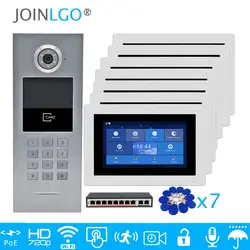 Бесплатная доставка 7 квартиры POE 720P IP Wifi 7 "сенсорный экран запись видео домофон дверной телефон код клавиатуры RFID наружная камера