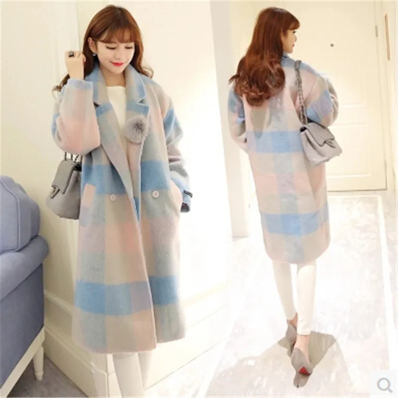 cou Zx1366 Show Confortable V Mode Femmes Nouveau Lâche Tempérament Double Breasted Plaid Femme Casual As Laine Hiver Manteaux Tweed pRqwt4xa