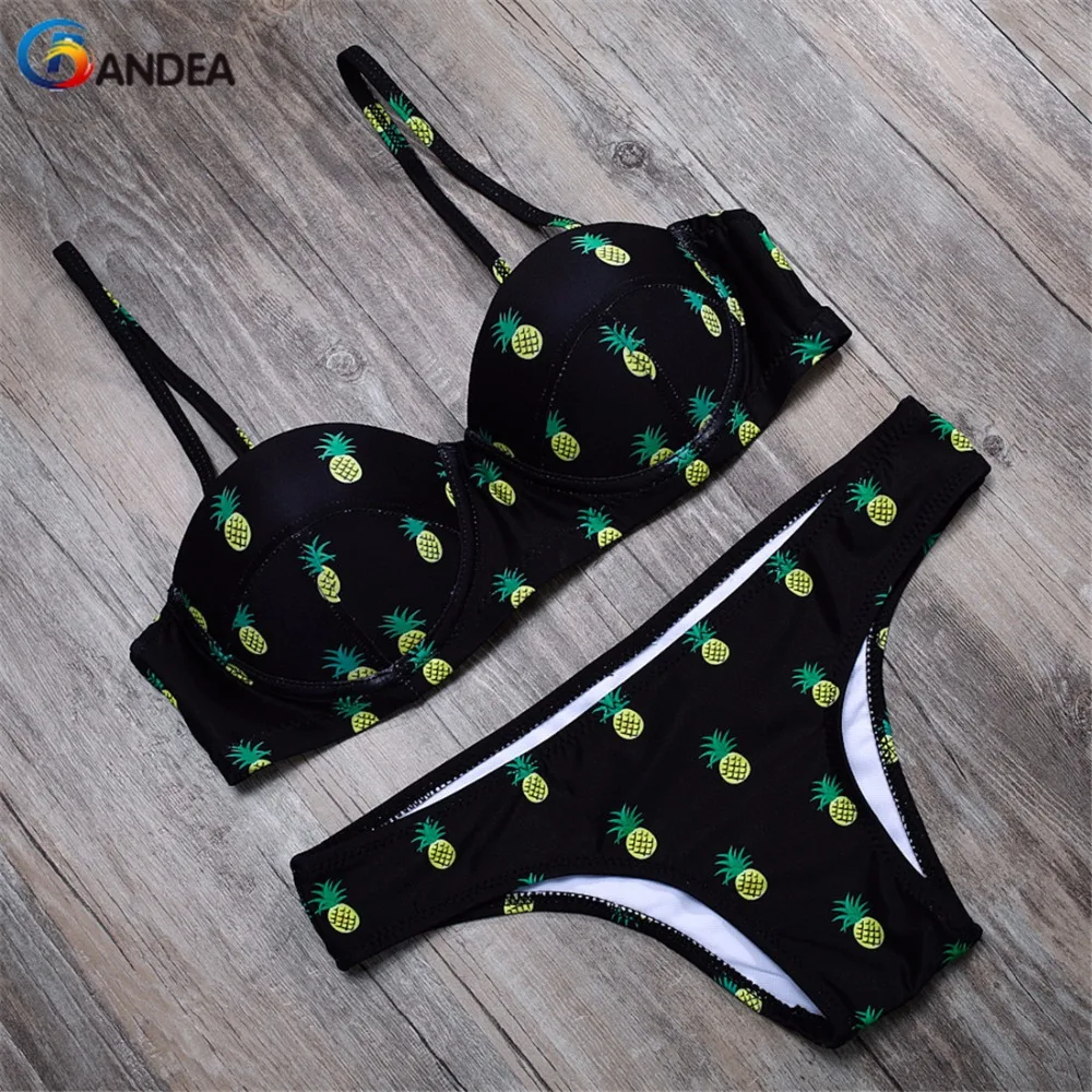 

BANDEA Women Swimwear Bikini Set Bandeau Swimwear Print Swimsuit Pineapple Swim Suit Underwire Maillot De Bain HA882