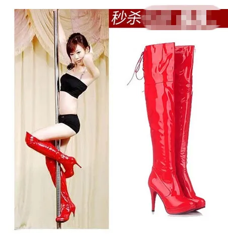 

Dancing Boots Black and White Martin Shoes Plus Size High Heels Red Cosplay Knee High Women Boots