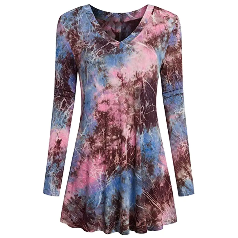 2018 Autumn Winter Women Vintage Print Long T Shirt Ladies Sleeve V Neck Female Tee Top Casual Tops Plus Size 2XL | Женская одежда