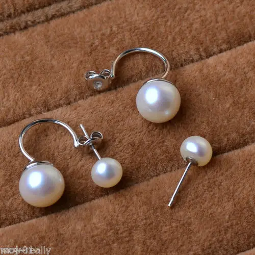 Fashion Women's Stud Earrings Sterling Silver Double White Freshwater Pearl | Украшения и аксессуары
