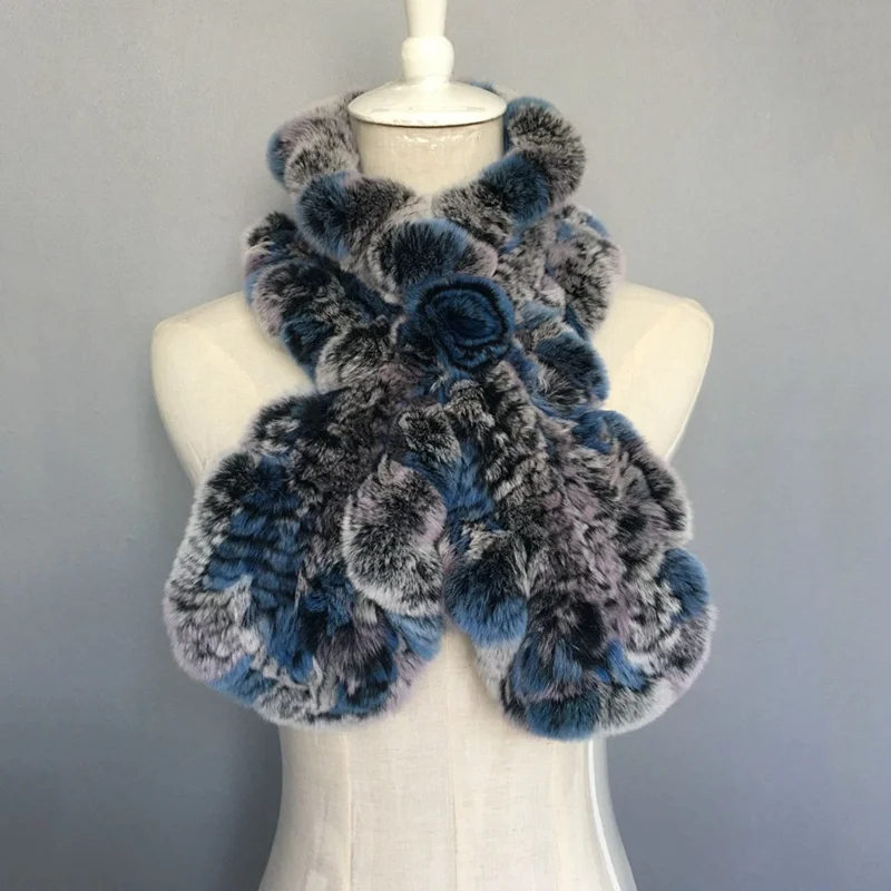 knitted rabbit fur scarf with flower (6)