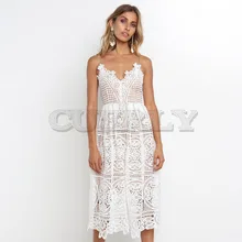 CUERLY Summer White Dress Women Hollow Out Sleeveless Sexy Bodycon Dress Elegant Skinny Floral Pattern Lace Dresses Vestido CUERLY Summer White Dress Women Hollow Out Sleeveless Sexy Bodycon Dress Elegant Skinny Floral Pattern Lace Dresses Vestido