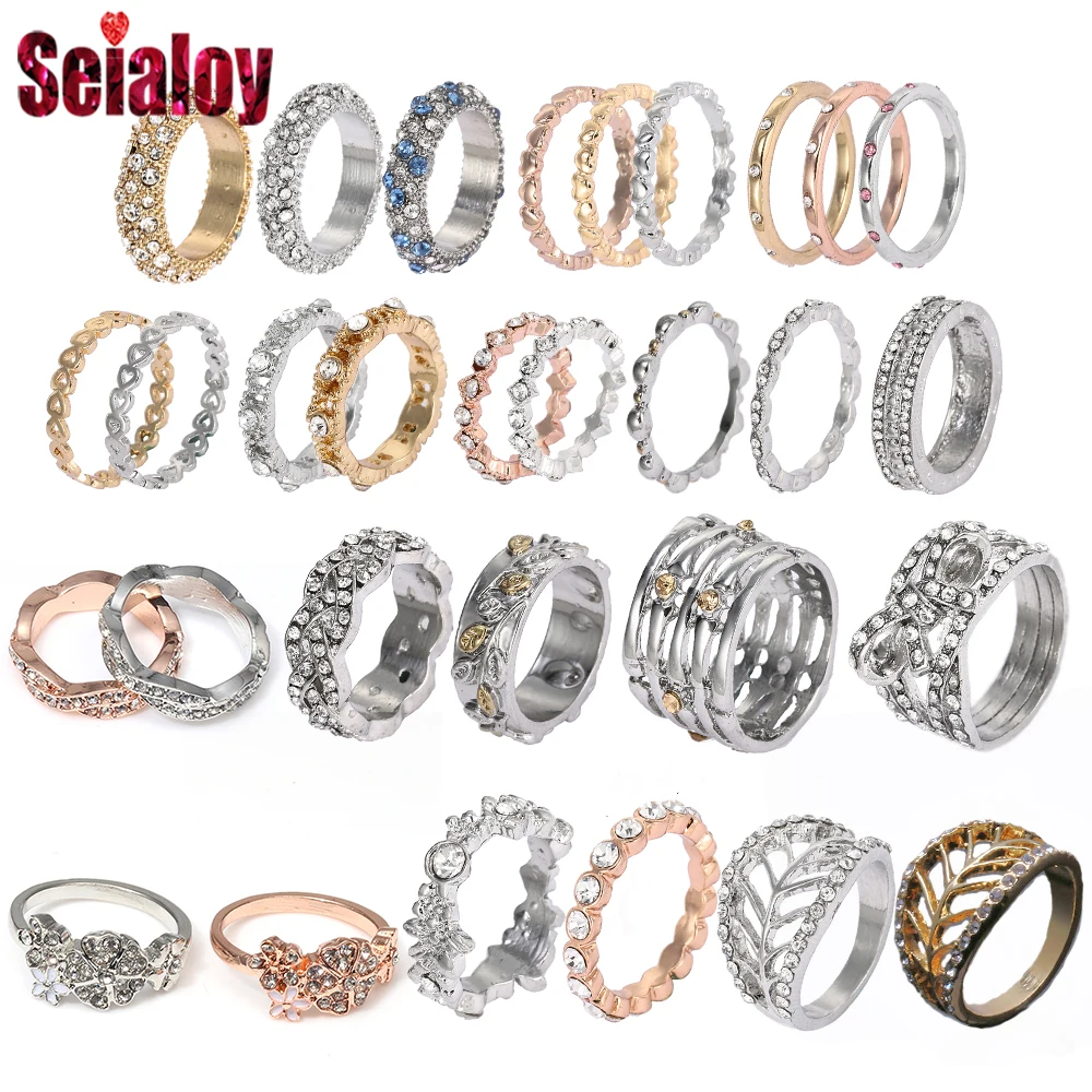 

SEIALOY 925 Fashion Silver Stackable Rings For Women Original Love Crystal Daisy Leaf Bow Shaped Engagement Wedding Ring Jewelry