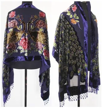 

Navyblue Women 100% silk velvet Shaw Scarf Wrap Wholesale and Retai SW3069