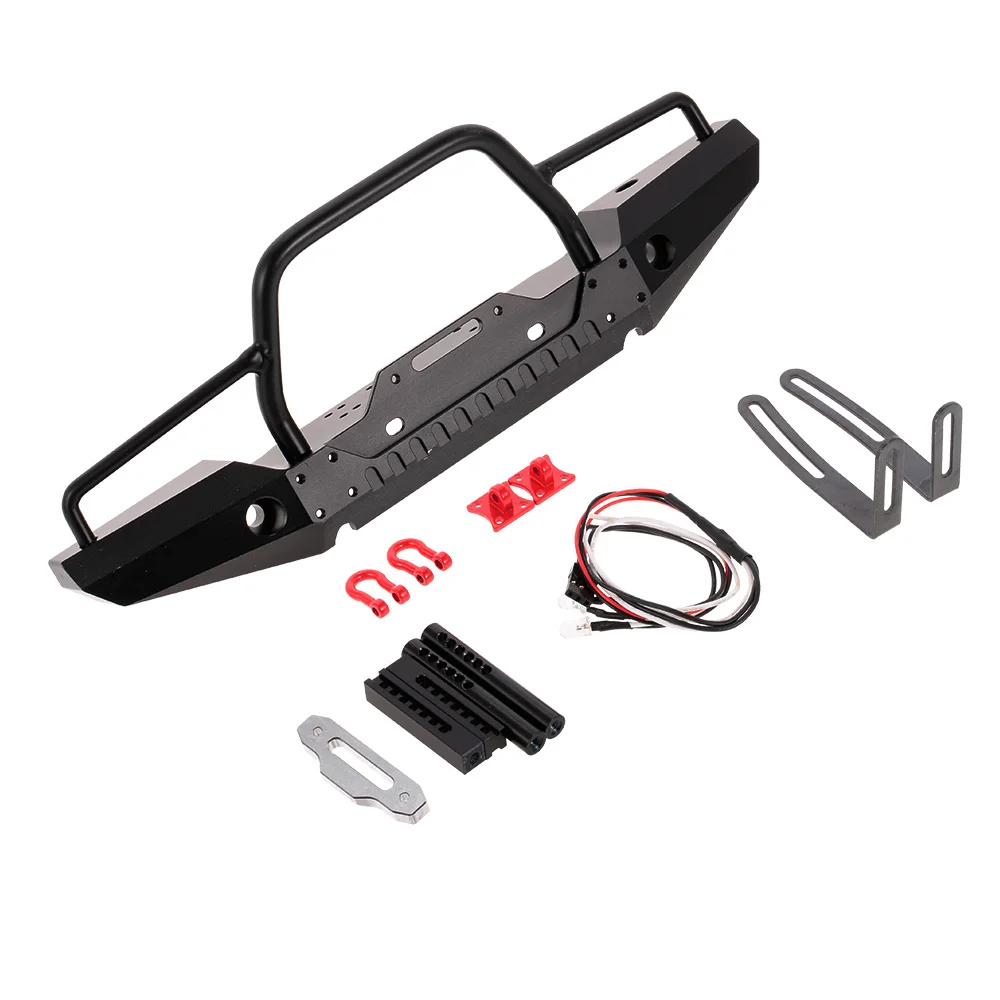 RC Car Metal Front Bumper with 2 LED Light Lamp for Traxxas TRX-4 SCX10II 90046 110 RC Crawler Remote Control Car Toys Parts (6)