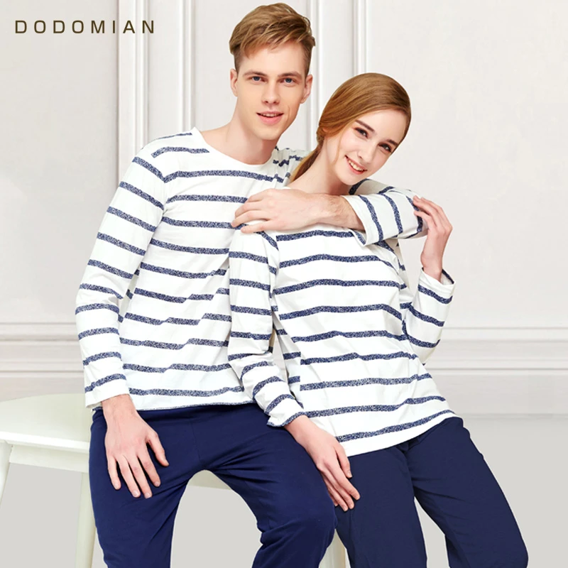 men's silk pajamas Couple Pajama Cotton Striped  O-neck Sleepwear Lover Home Clothes Plus Size L-3XL High Quality Men+Women Underwear 1 Set mens cotton pajama shorts