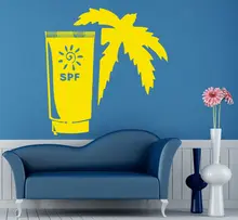 Loja de beleza Decalque Da Parede Do Vinil Sol SPF Creme Bronzeado de Verão Palm Spa Salon Mural Adesivo de Parede Salão de Beleza Loja de Comestics decoração