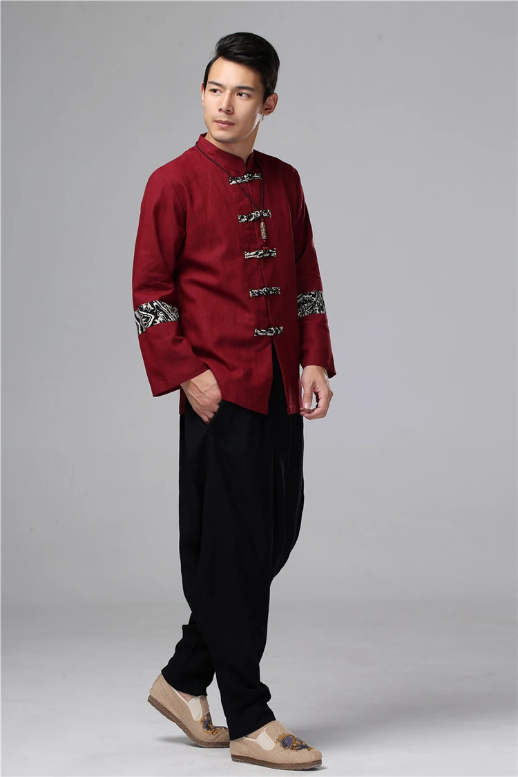 Китайская традиционная Восточная одежда куртка осенний топ одежда с длинным рукавом Топ кунг-фу пуговицами tangzhuang льняная рубашка