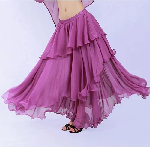 3 Layers Indian Clothing Women Bollywood Dance Wear Indian Pleated Skirt High Waist Long Skirt Chiffon Belly Dance Skirts