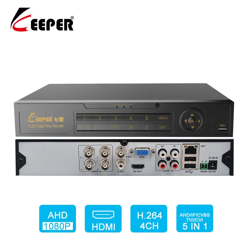 KEEPER 4 канальный 1080P гибридный 5 в 1 XVR DVR видеорегистратор для AHD аналоговая камера TVI