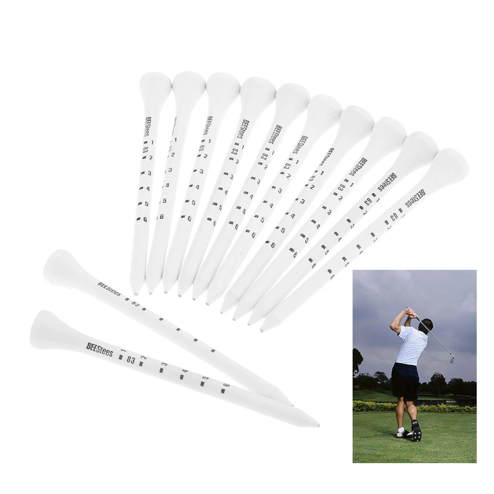 50 Pcs Professional Golf Tees 83mm Portable White Golf Wood Tees With