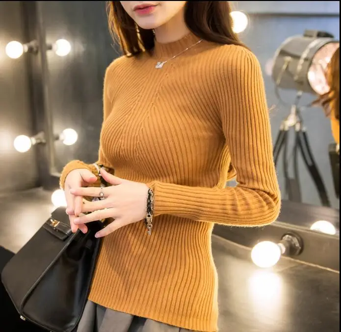 OHCLOTHING Мода осень зима свитера высокоэластичный облешающий теплый плотный джемпер женский элегантный вязаный пуловер - Цвет: Y