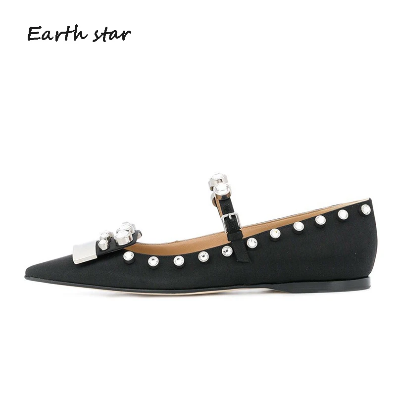 

Crystals Flats Shoes Women Rivets Mary Jane Spring zapatos de mujer Rhinestones chaussures femme Sexy Lady Pointed-Toe footware