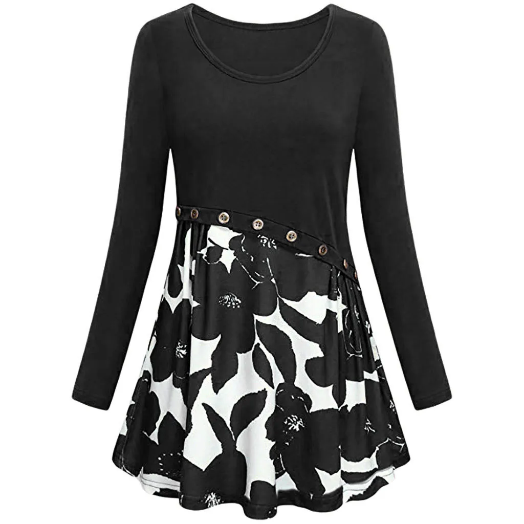 

Feitong Plus Size Women Printing Blouses Ladies Causal Button O Neck Long Sleeve Tunic Shirts Blouse blusas mujer de moda 2019