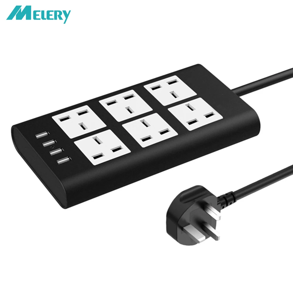 Плоский удлинитель на 6 розеток переменного тока Великобритания розетка с USB