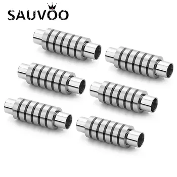 

SAUVOO 2Pcs/lot Black Stripe Stainless Steel Magnetic Clasps Jewelry DIY Bracelets Making Findings Leather Bracelets Connector