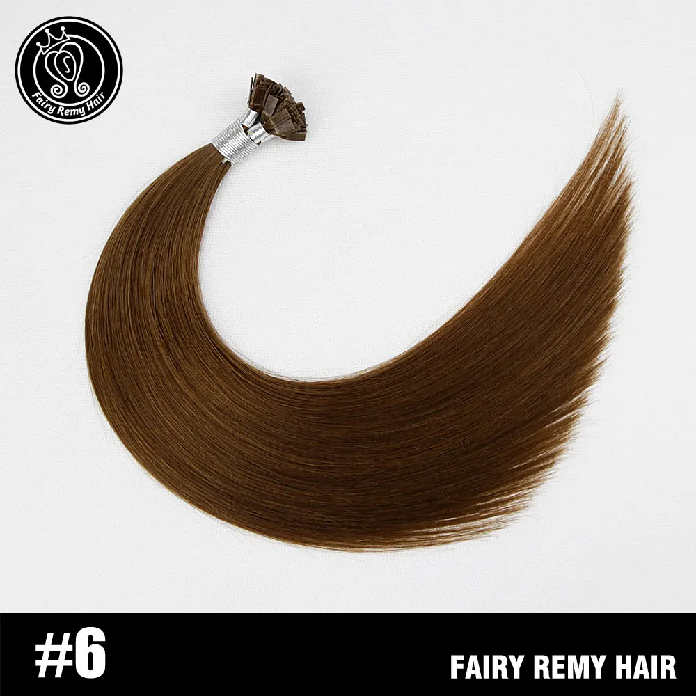 Феи remy волосы 0,8 г/локон 1" Remy плоский кончик кератиновые человеческие волосы расширение европейские натуральные волосы на капсуле fusion волосы 50 s/pac - Цвет: #6