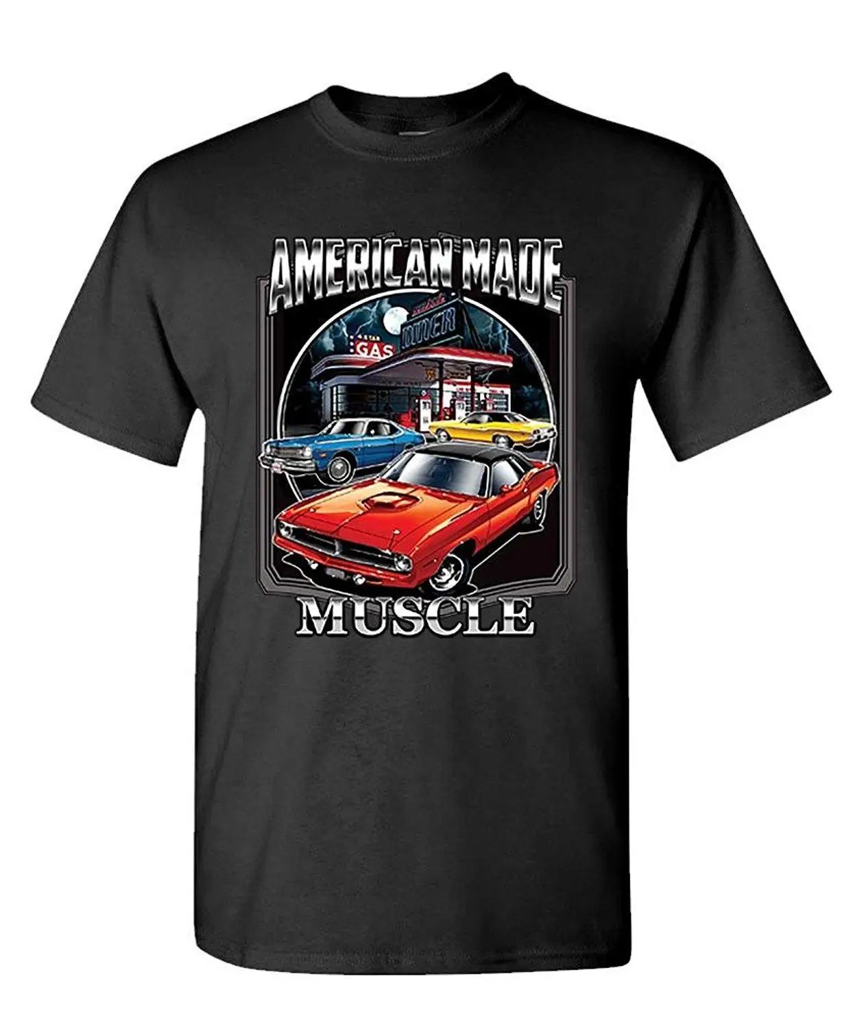 Button Down Shirts Crew Neck American Made Muscle Car Race
