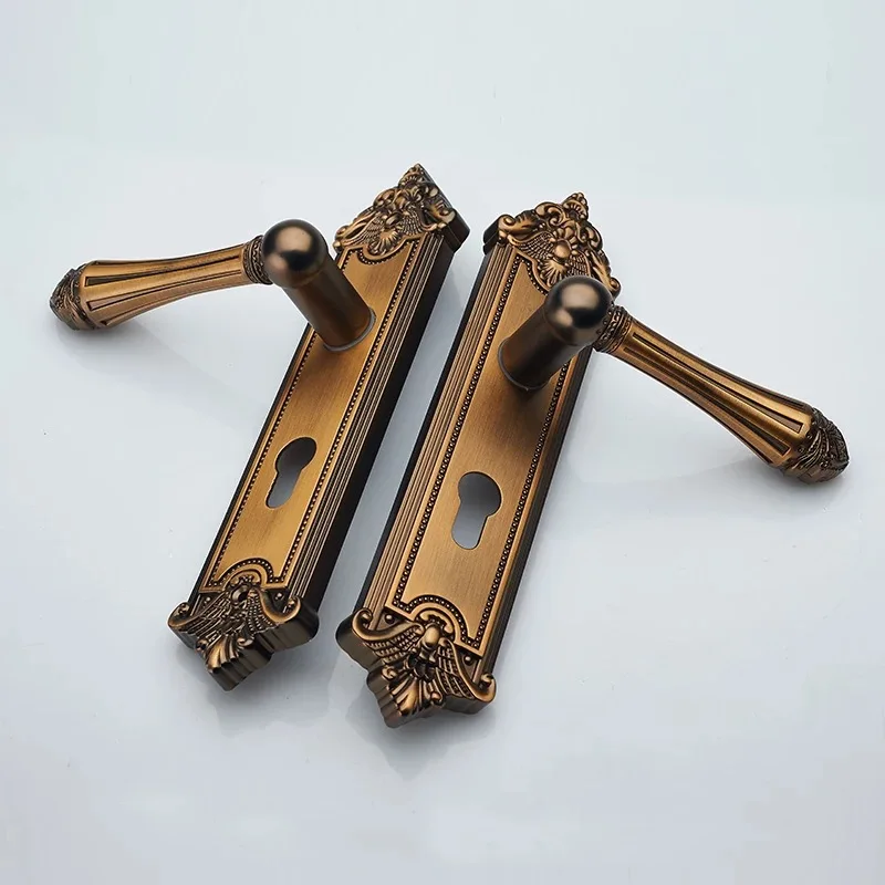 Antique brass Аппаратные средства Крытый деревянные двери замок механический двойной язык замок Разделение Спальня Бронзовые ручка блокировки золотой резные замок - Color: Antique brass