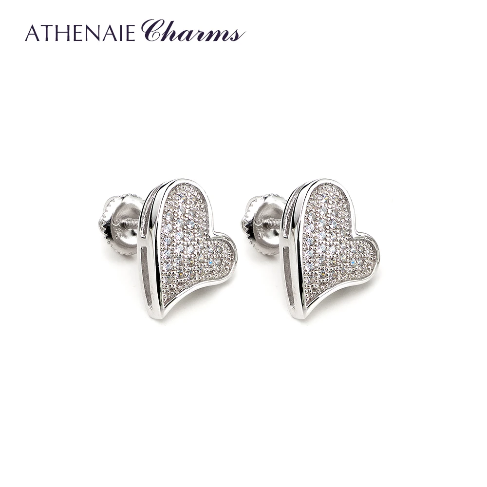 ATHENAIE, романтические блестящие серьги-гвоздики в форме сердца из белого циркония AAA для женщин, 925 пробы, серебряные, вечерние, на каждый день, ювелирные изделия для свадьбы