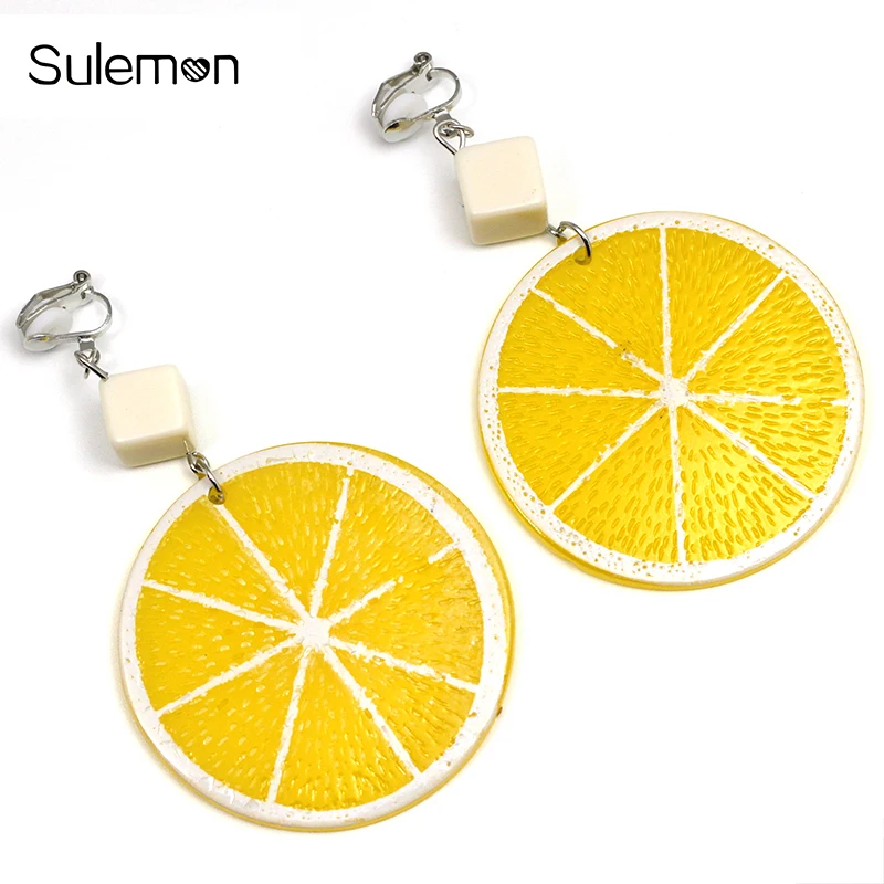 

Fruit Lemon Earrings No Hole Ear Clips Sweet Orange Clip On Earring Without Piercing Minimalist Earrings Jewelry CE331