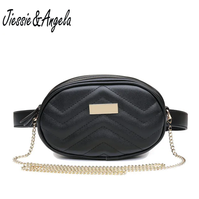 Jiessie & Angela Fashion Women Leather Waist Bags Women Chain Shoulder Bag Lady Suede Fanny Pack Belt Travel Zipper Small Bags