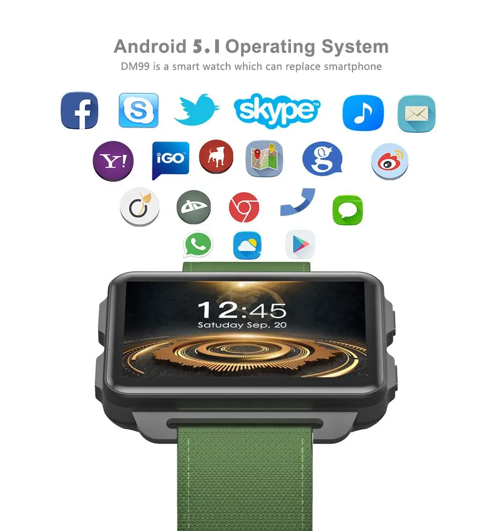 Новые DM99 Смарт-часы MTK6580 Android 5,1 3g gps Wifi 1 Гб ram 16 Гб rom сердечный ритм умные часы 2," ips большой экран Обновлено DM98