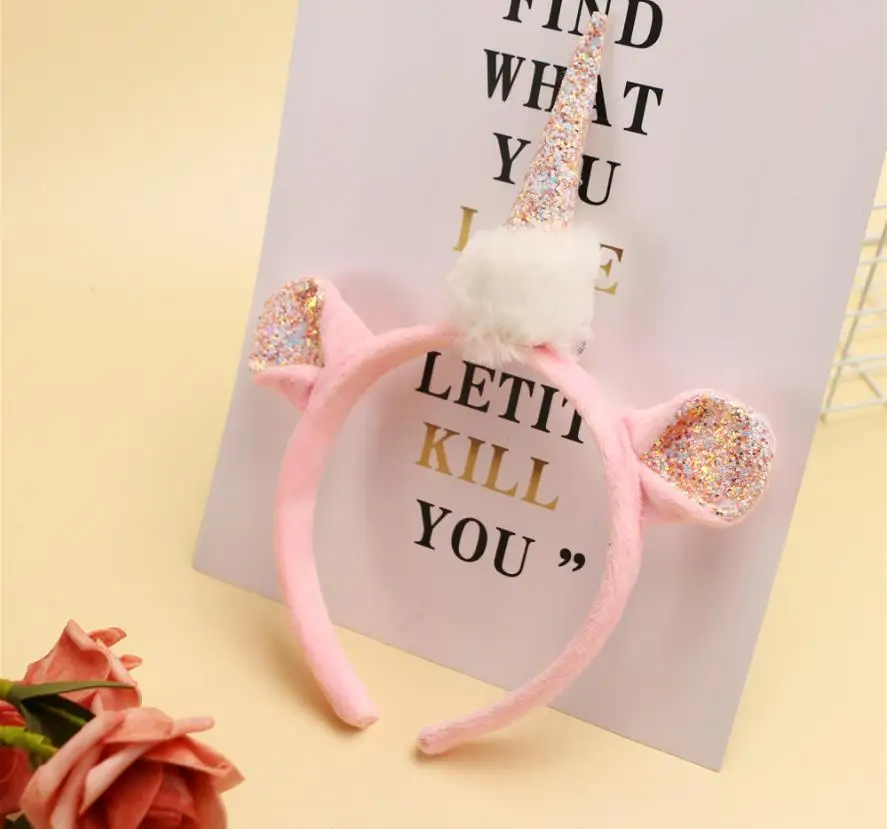 

New High Quality Hand Made Fashion Unicorn Hair Accessories Girls Glitter velvet Hairband Party Headbands headdress K14