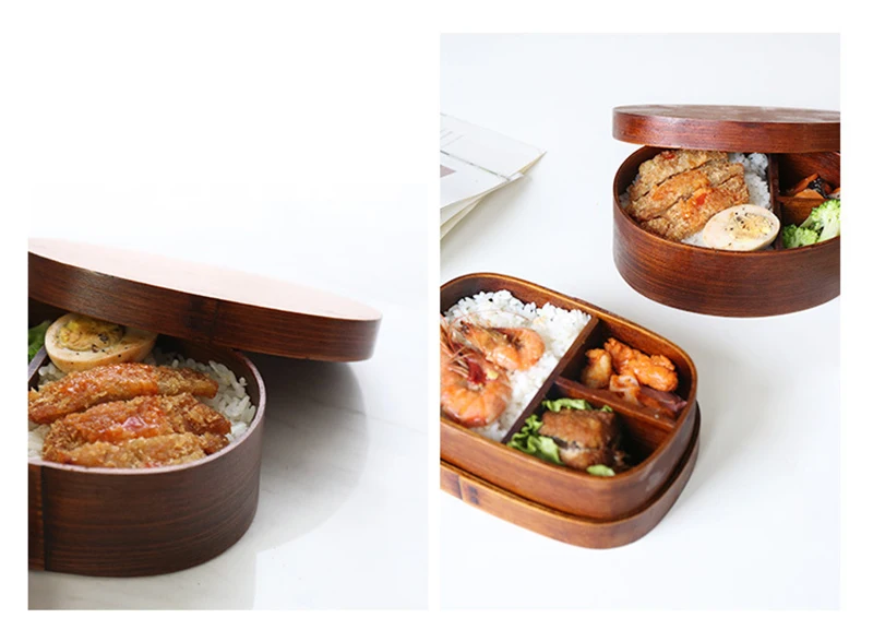 LIYIMENG Wooden Lunch Box for Japanese Style Sushi Bento for Kids School Picnic Office WorkersB7