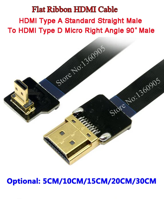 5 см/10 см/15 см/20 см/30 см HDMI ультра тонкий Тип кабеля D Micro под прямым углом 90 градусов к HDMI Тип прямой плоский кабель FPV-системы