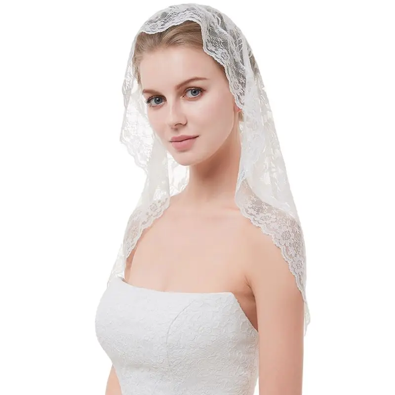 Женская короткая свадебная вуаль, тонкая вязаная крючком Цветочная кружевная жаккардовая волнистая отделка, свадебная вуаль, покрытие для лица, без расчески