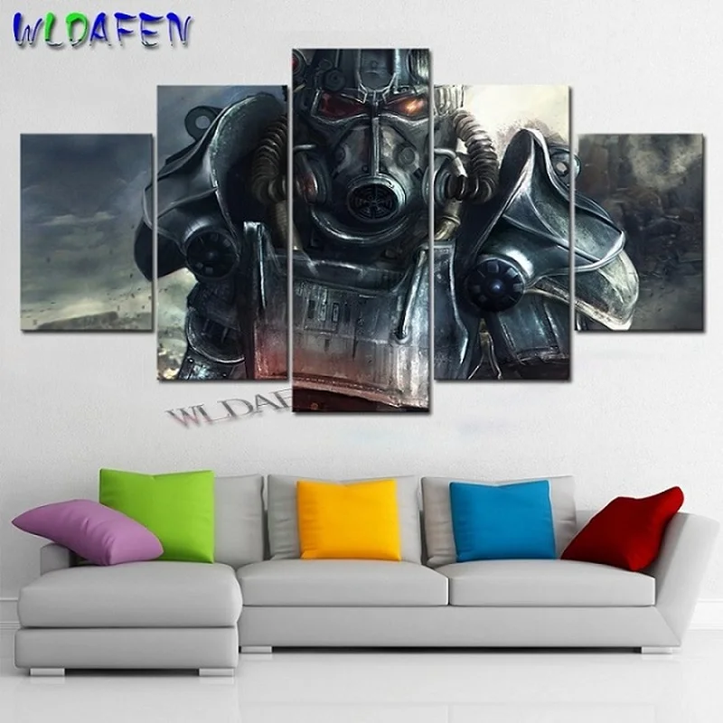 Canvas Painting Video Game Fallout 4 Power Armor 5 Pieces Wall Art